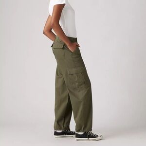 Levi’s 94 Baggy Cargo Pants Olive Green Utility Drawstring Hem 29 Mid Rise